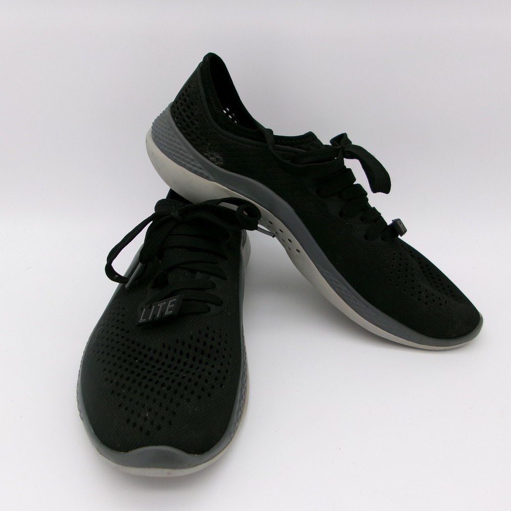 Crocs LiteRide Pacer Mens 8 Black Slate Grey Sneakers 205234